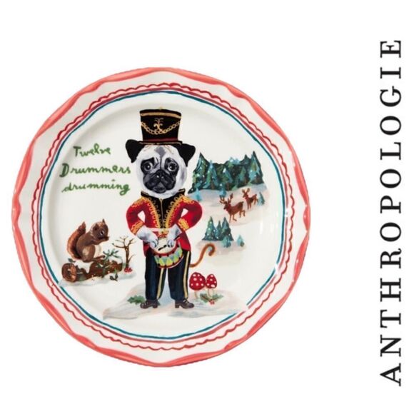 Anthropologie Nathalie Lete Dessert Plate Twelve Drummers Drumming NEW